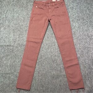 Ag Adriano Goldschmied The Legging Ankle Super Skinny Raw Hem Pink Jeans Size 23
